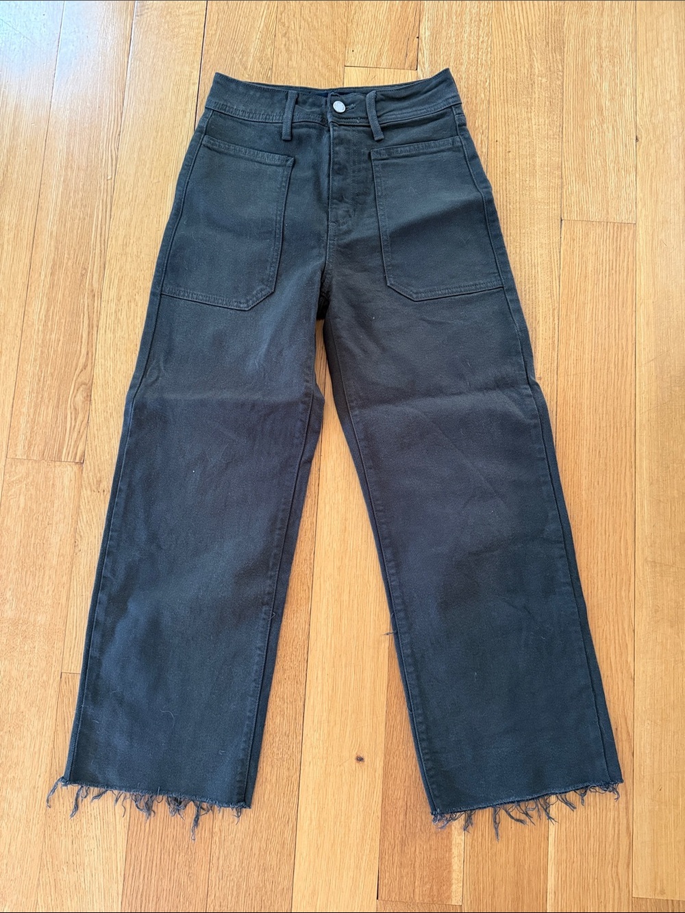 High-Waisted Dark Olive Wide Leg Stretch Jeans